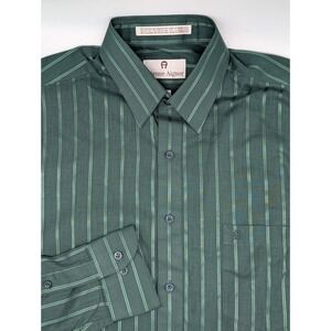 Etienne Aigner Men's Shirt Size 15‎ 1/2 34/35 Green Stripe Button Up Long Sleeve